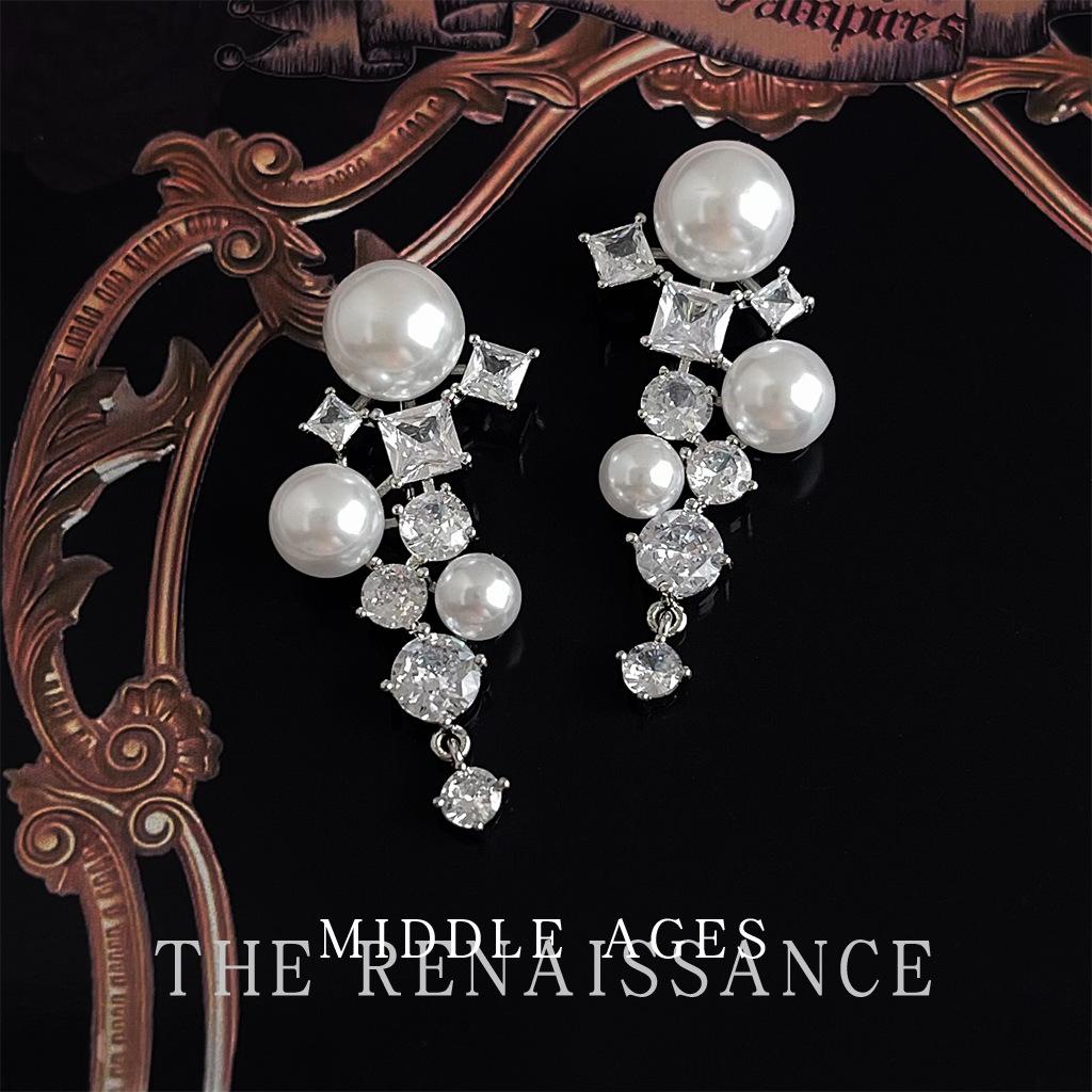 Explosive Galaxy~ Medieval slightly inlaid zircon long fringed earrings French light luxury earrings