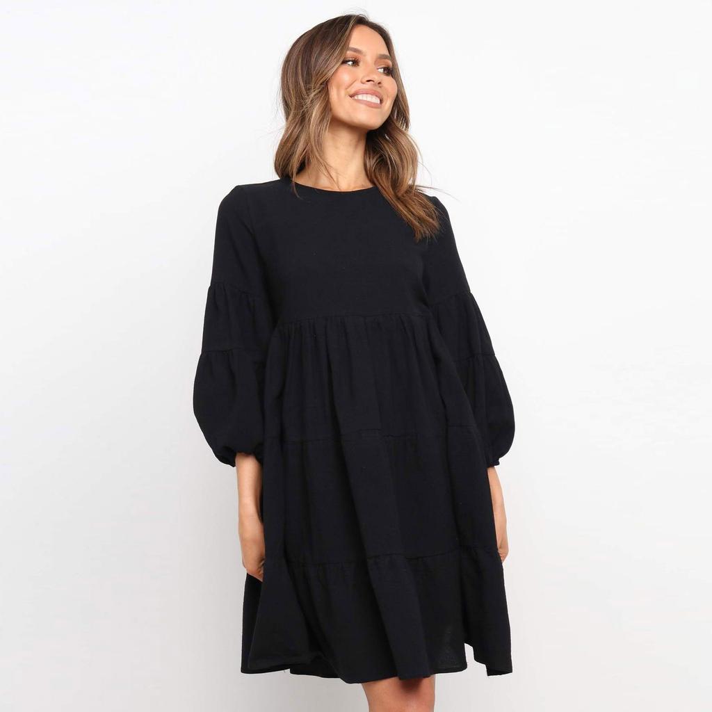 Dames Mouw Lange Mouw Patchwork Losse Swing Jurk