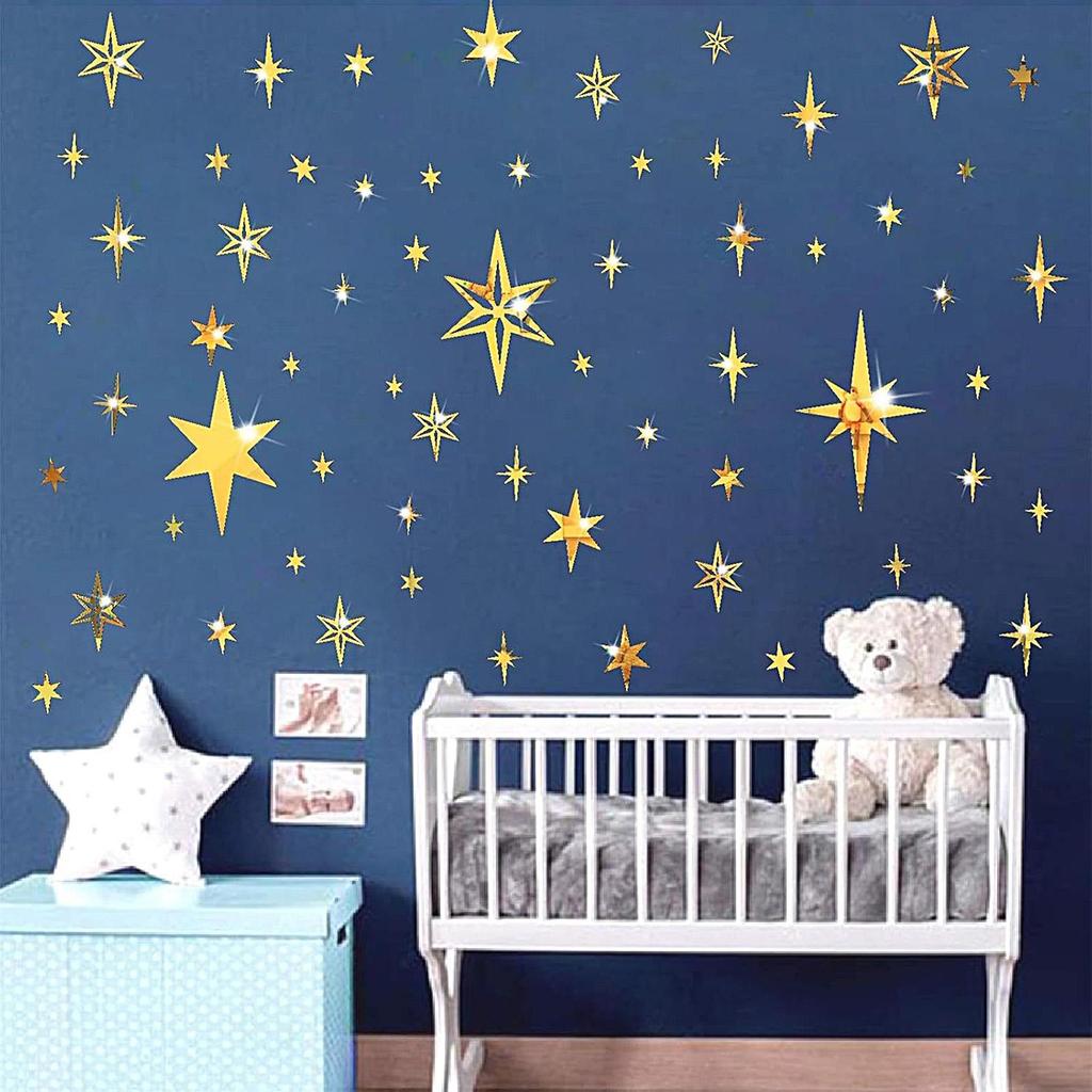 3D Acrylic 78 Pieces Hollowed Star Wall Decals Removable Ornament Wall Decor Stickers For Ceiling Bedroom Study Room Living Room