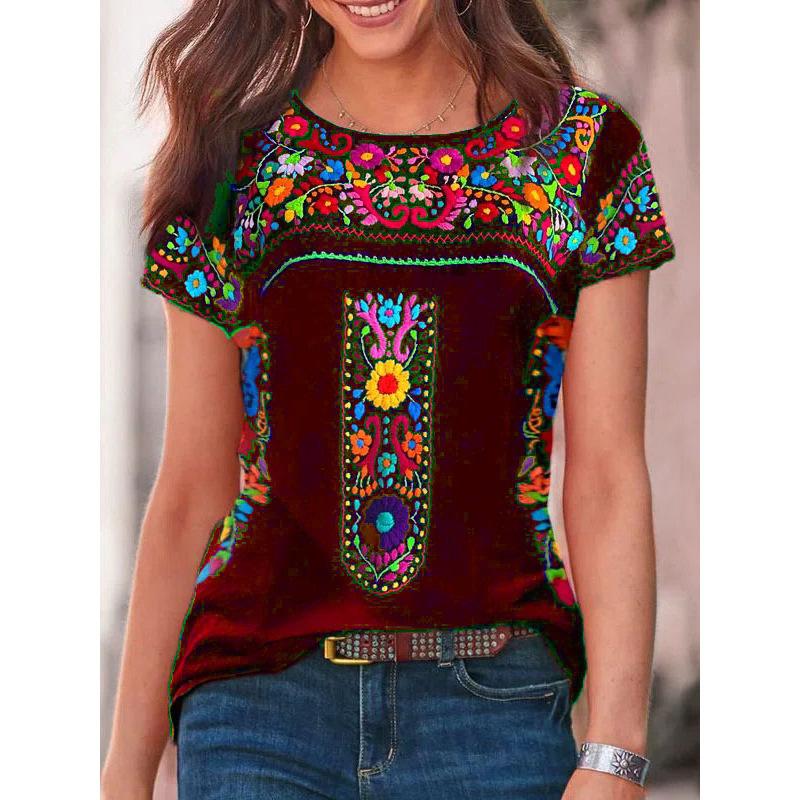 Printed T-shirt Summer New Women's Fashion Round Neck Short Sleeve Top