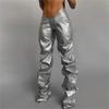 Western Style 2023 Women clothes New Fashion Pleat Pu Imitation Leather Sexy Low Waist Street Shot Straight Casual Trousers