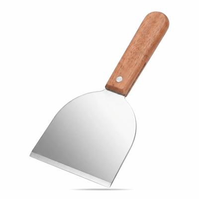 Wooden Handle Spatula Stainless Steel BBQ Shovel Easy Clean Griddle Turner  Burger Flipping