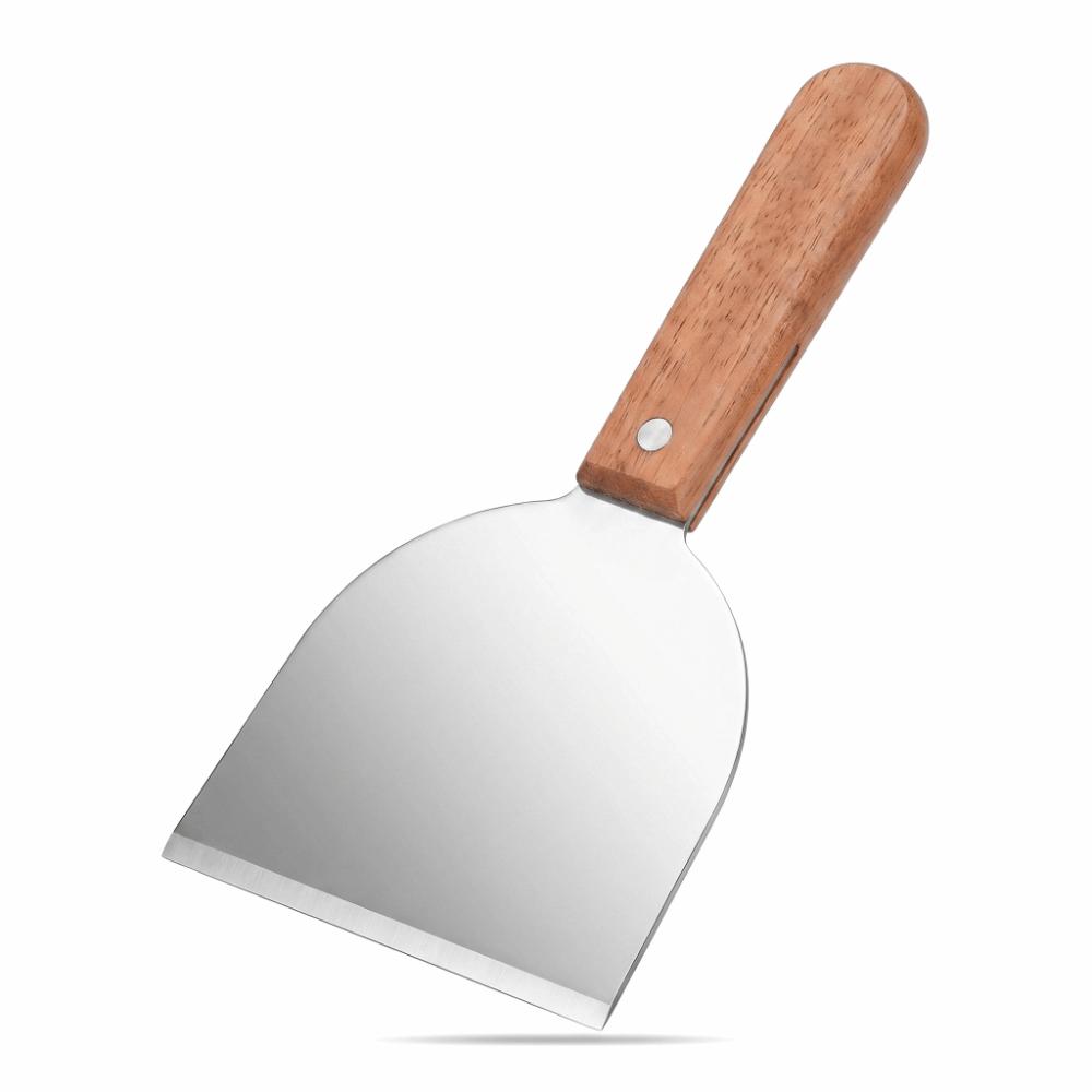 Wooden Handle Grill Scraper Wide Flat Head Pizza Spatula Easy Clean BBQ Shovel Burger Flipping