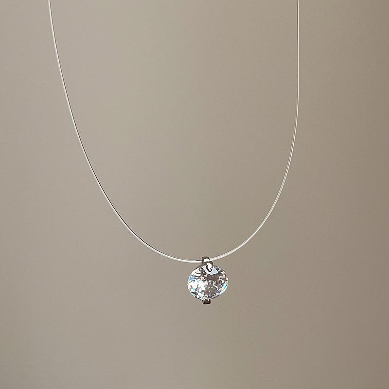 

Minimalist Zircon & Pearl Pendant Fishing Line Necklace - Women s Luxury Choker Chain