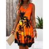 Women's Tropical Print Beach Dress Round Neck Sleeveless Dress Perfect for Spring & Summer Vacations Y2k Ladies Clothes Tee Tops