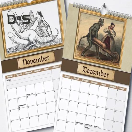 Medieval Dick Pics Calendar 2025 Prank Středověký Dick Nástěnný kalendář Legrační penis Rude kalendář s ilustracemi pro milovníky historie přátelé