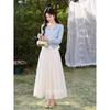 Luxiangnan Women's Blue Fake Two-Piece Long Sleeve Top