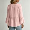 Women's Color V-Neck Ruffled Cotton-Linen Top for Casual Everyday Wear