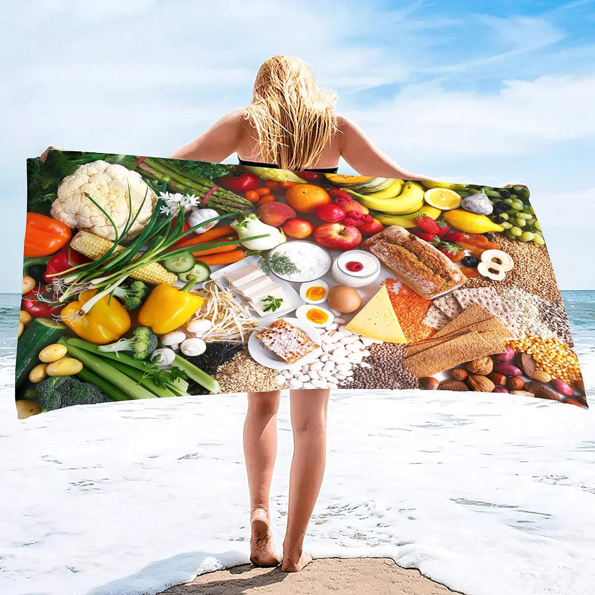 

Microfiber Lightweight Beach Towel,Fast Dry Super Absorbent Beach Towels for Adults and Kids,Food Printed Pool Towels Sand Proof W30*H60(CM)