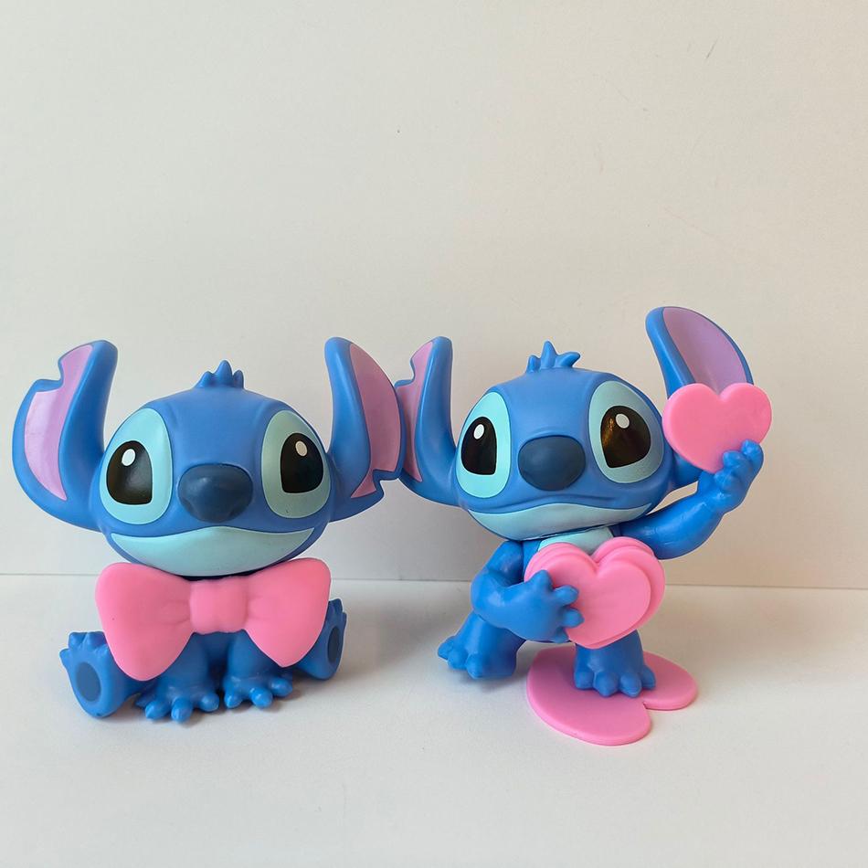 6Pcs/Set New Stitch Sweet Pink Series Cute Action Figure Doll Toy Desktop Decor Collectible Toys Girlfriend Gifts PVC Poseable Articulated Scale