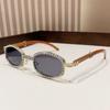 New Style Oval Sunglasses For Women With Diamonds, Fashionable Retro Imitation Wood Grain Sunglasses, High-end Sun Protection Gl