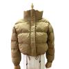 Women's Cotton-Padded Coat Lightweight Solid Color Warm Jacket with Drawstring Hem Stand Collar Zipper Short Padded