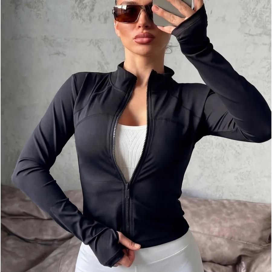 

Women s High-end Standing Collar Long Sleeved Sports Jacket Running Training Fitness Top S чёрный