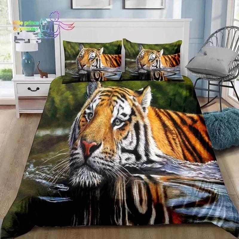 Retro Forest Tiger Bedding Set Single Twin Full Queen King Size Bed Set Adult Kid Bedroom 3D Print Animal Bedding Gift