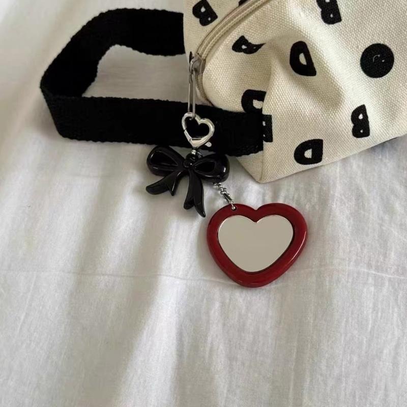 Elegant Bowknot Shaped Keychain Mirror Pendant Charm Plastic Alloy Decorative Hanging Accessory For Home Gift