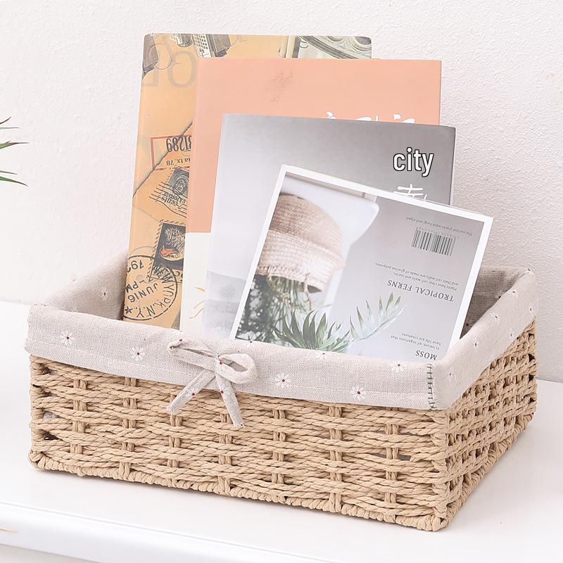 Three-Piece Woven Storage Basket Set for Living Room, Remote Controls & Cosmetics