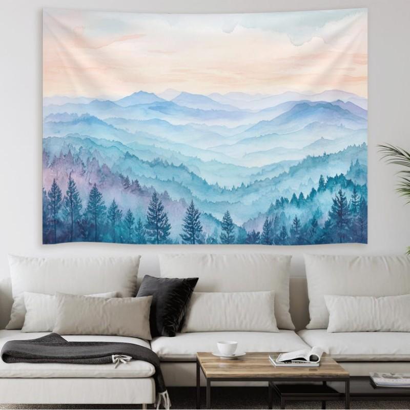 Nordic style Purple Mountain Mist Forest Tapestry Polyester Fiber Bedroom Living Room Wall Hanging Room Decoration