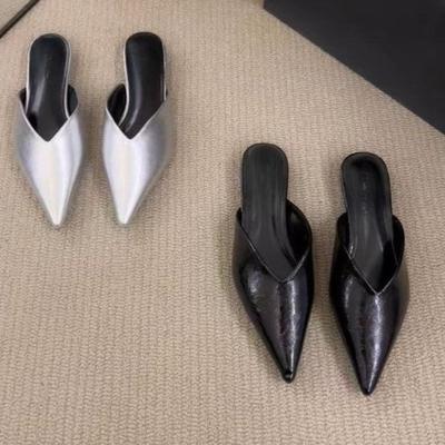 Mode Nouvelles Chaussures à Talon Chat Tempérament Printemps et Automne Mocassins pour Femmes Bout Pointu Bouche Peu Profonde Antidérapantes Résistantes à l'Usure Tongs