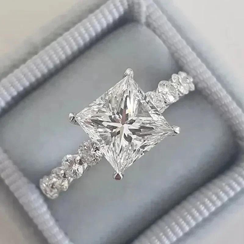Princess Cubic Zirconia Women Rings Simple Luxury Wedding Engagement Accessories Copper Color Hot Trendy Zircon Dropship