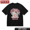 Womens Breathable Fashion Classic TShirt Floral Cup Kitty Humor Art Print Tee Streetwear Clothing Tops for Gift Idea TShirt