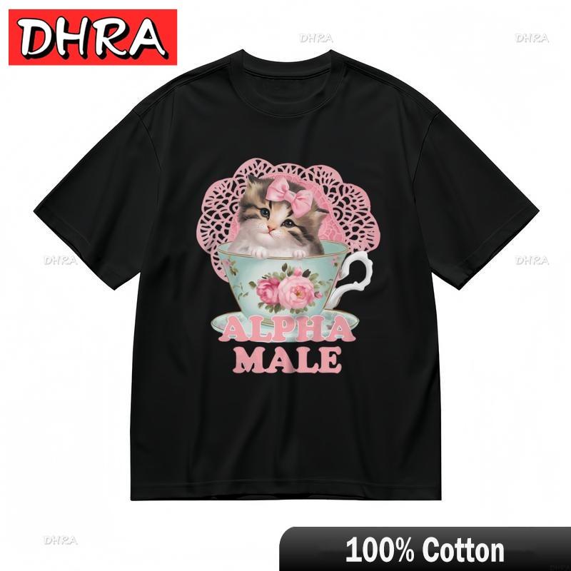 

Womens Breathable Fashion Classic TShirt Floral Cup Kitty Humor Art Print Tee Streetwear Clothing Tops for Gift Idea TShirt 4XL