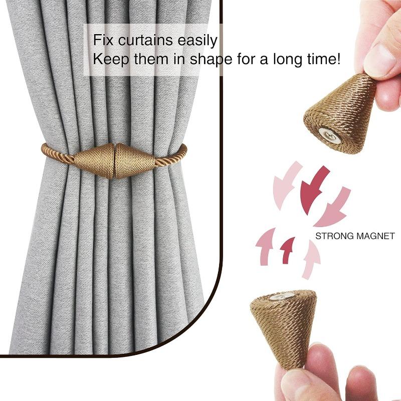 2 Pack Magnetic Curtain Tiebacks Rope Modern Handmade Curtain Tie Backs Decorative Drapes Weave Holdbacks for Window Décor