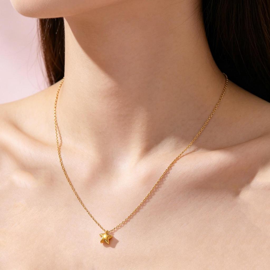 Lucky Star 18K Gold Plated Stainless Steel Star Necklace for Women - Versatile Clavicle Chain