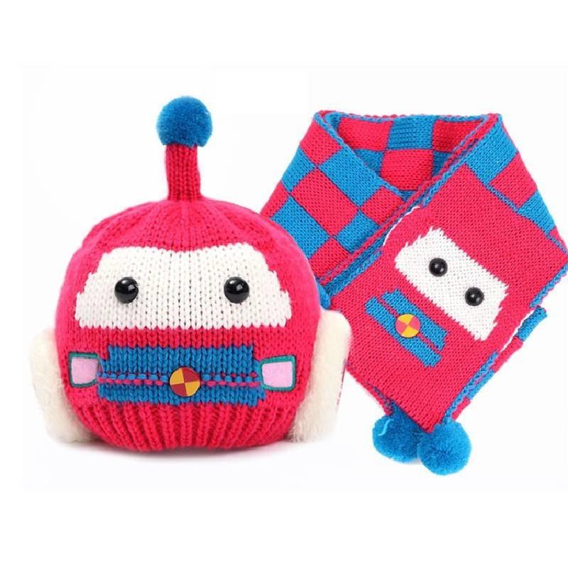 Cozy Knit Baby Scarf And Hat Set Adorable Car Design For Boys And Girls