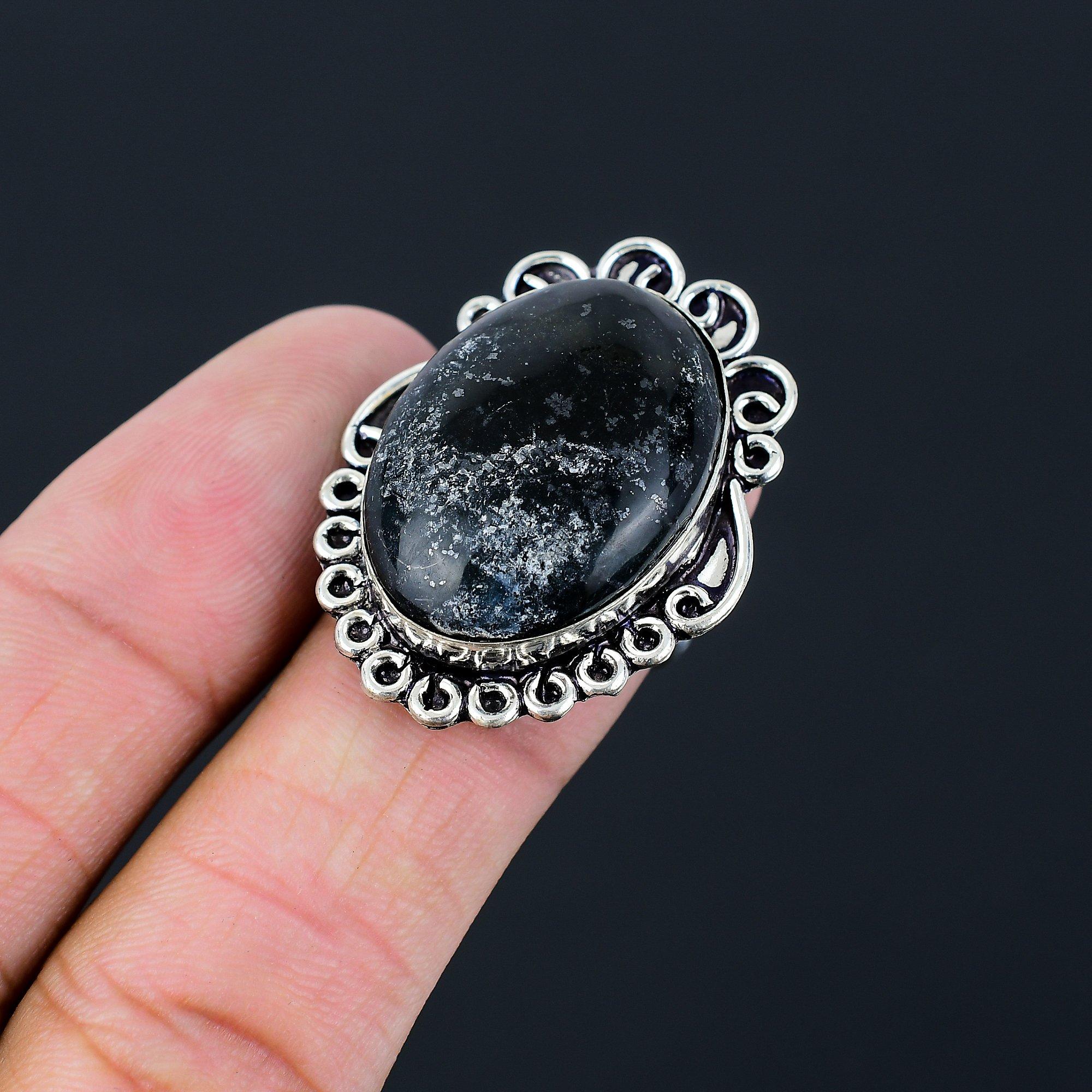 Mothers day Deal 925 Silver Oval Natural Nepharite Boho Multi Stone Ring US 7.5 7.5