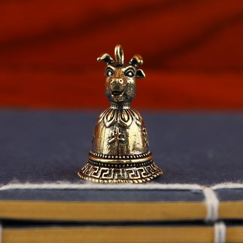 Brass Chinese 12 Zodiac Animals Heads Bell Keychain Pendants Jewelry Vintage Copper Feng Shui Car Key Chain Hanging Keyring Gift