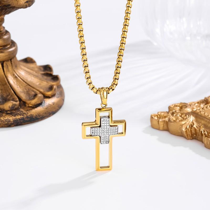 2026 Stone Cross Necklace Fashion Light Luxury Necklace Jewelry Premium Jewelry Full Diamond Men's Necklace