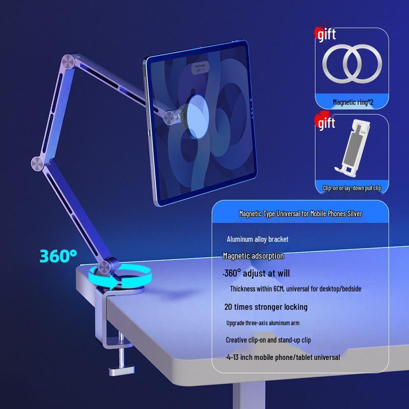 Aluminum Alloy Rotating Bedside Tablet and Phone Stand for Streaming and Multifunctional Use