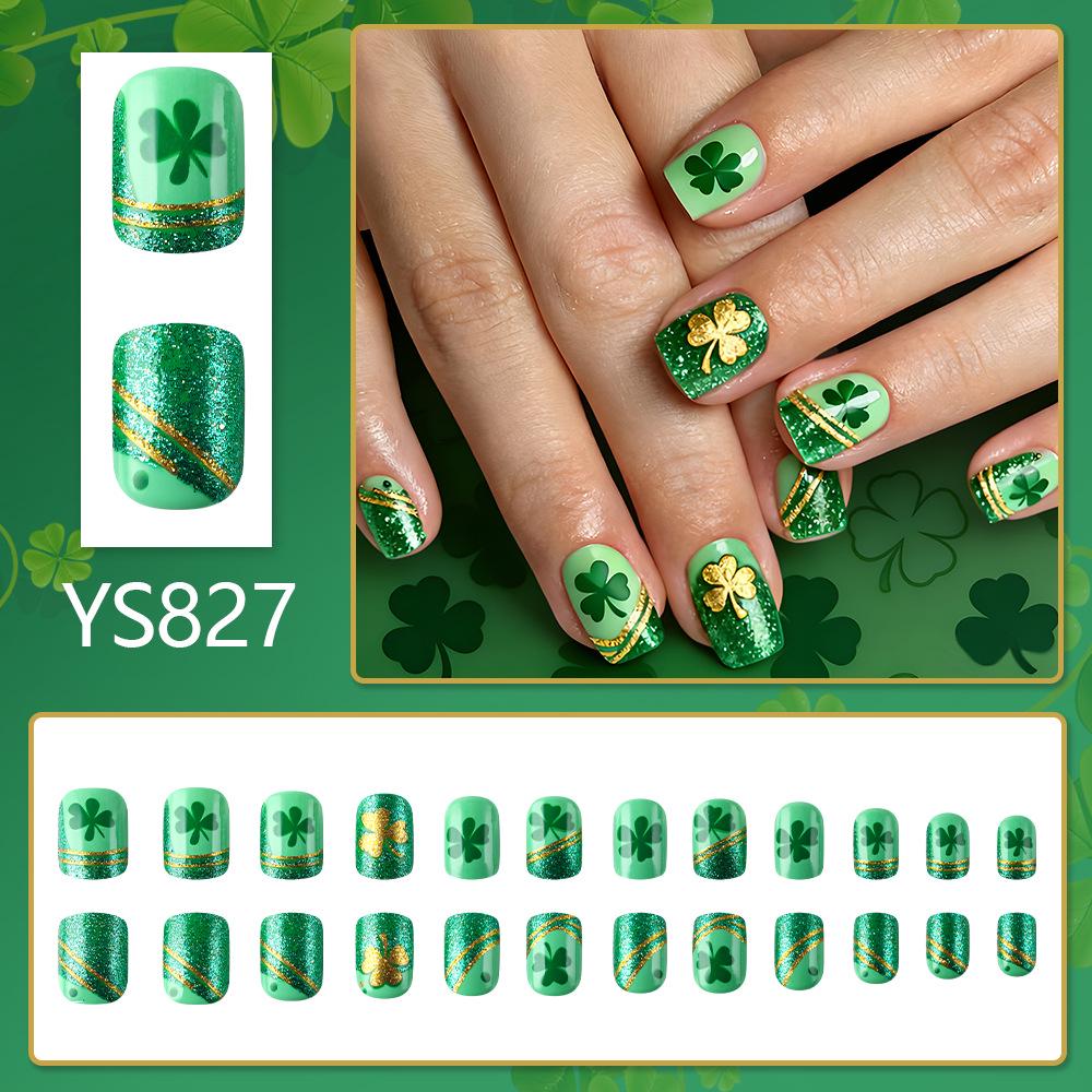 St. Patrick's Day Two-Color Gold Clover Nail Art Set - 24 Wearable False Nails