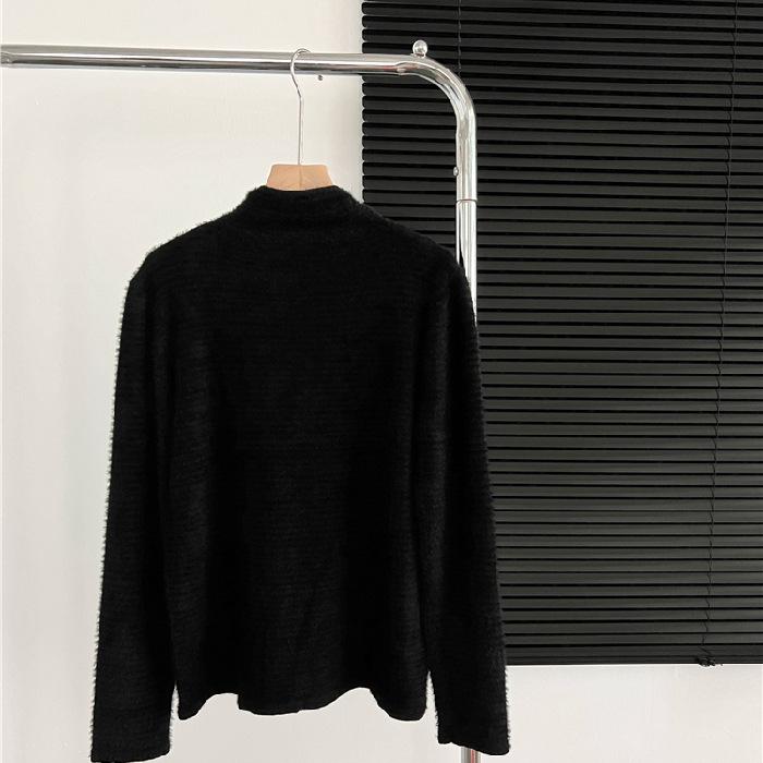 Mink Velvet Lace Flocked Slim Fit High Collar Women's Top - 2022 Winter Style