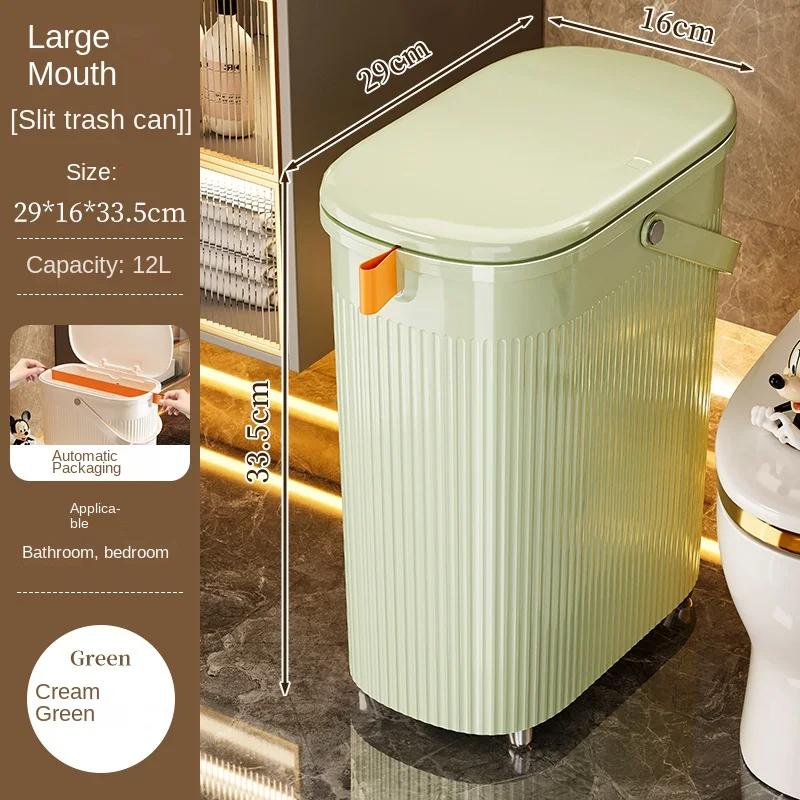 Automatic Packing Trash Can Toilet Gap Narrow Garbage Can Bathroom Kitchen Large Capacity Anti Odor Waste Bin with Lid Handle