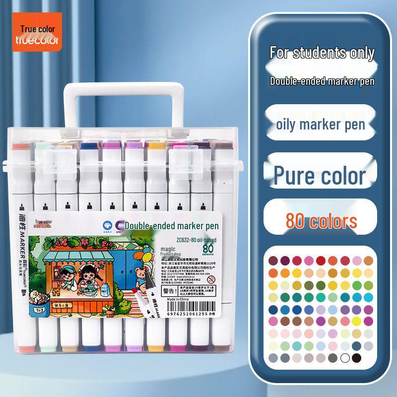 True Color Double-Ended Oil-Based Markers: Quick-Drying Anime Art Set with Hard Tips for Students