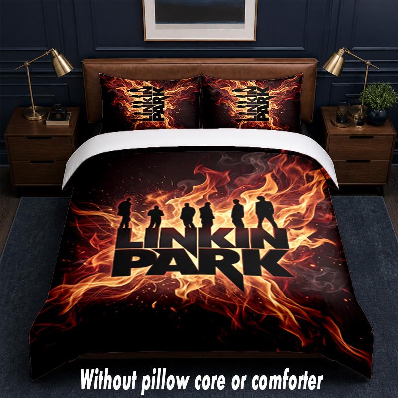 Linkin Park Design Bed Bedding Set 1 Duvet Cover + 2 Pillowcases Soft Breathable Household Bed Linens