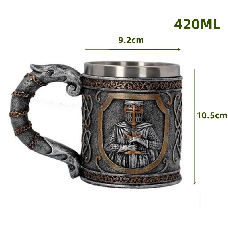 3D Knight Resin Stainless Steel Mug Beer Mug Handle Coffee Cup Goblet Holiday Gift Creative Tankard Bar Decor Personalized Mug 180-420ml