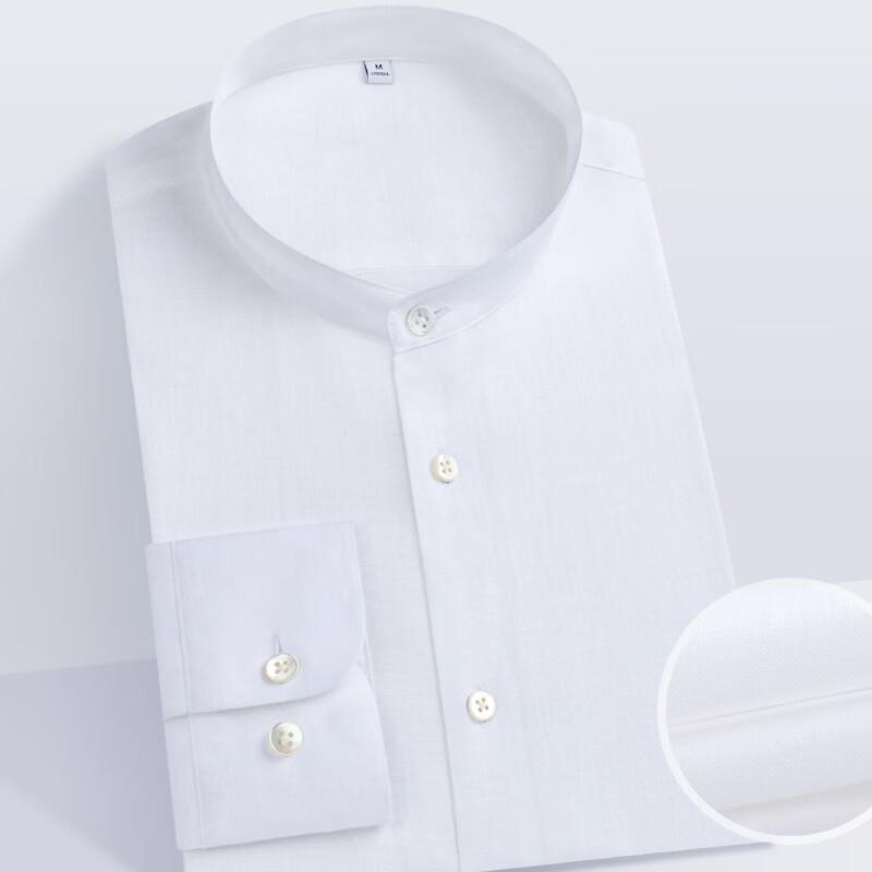 

Men s 100% Linen Stand Collar Long Sleeve Chinese Style Shirt L