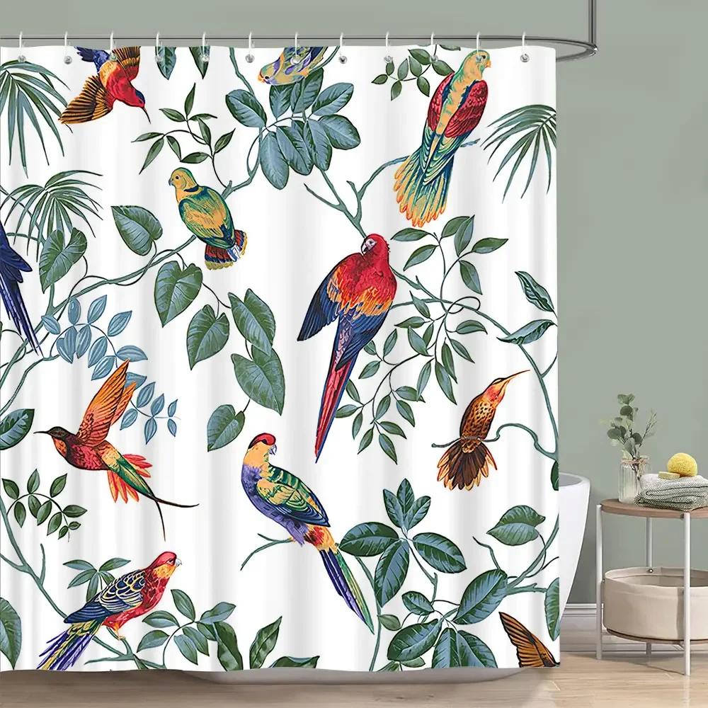 Vintage Blommig Färgstark Fågel Duschdraperi Akvarellmålning Konst Kreativt Hem Polyester Duschdraperier Badrumsdekor