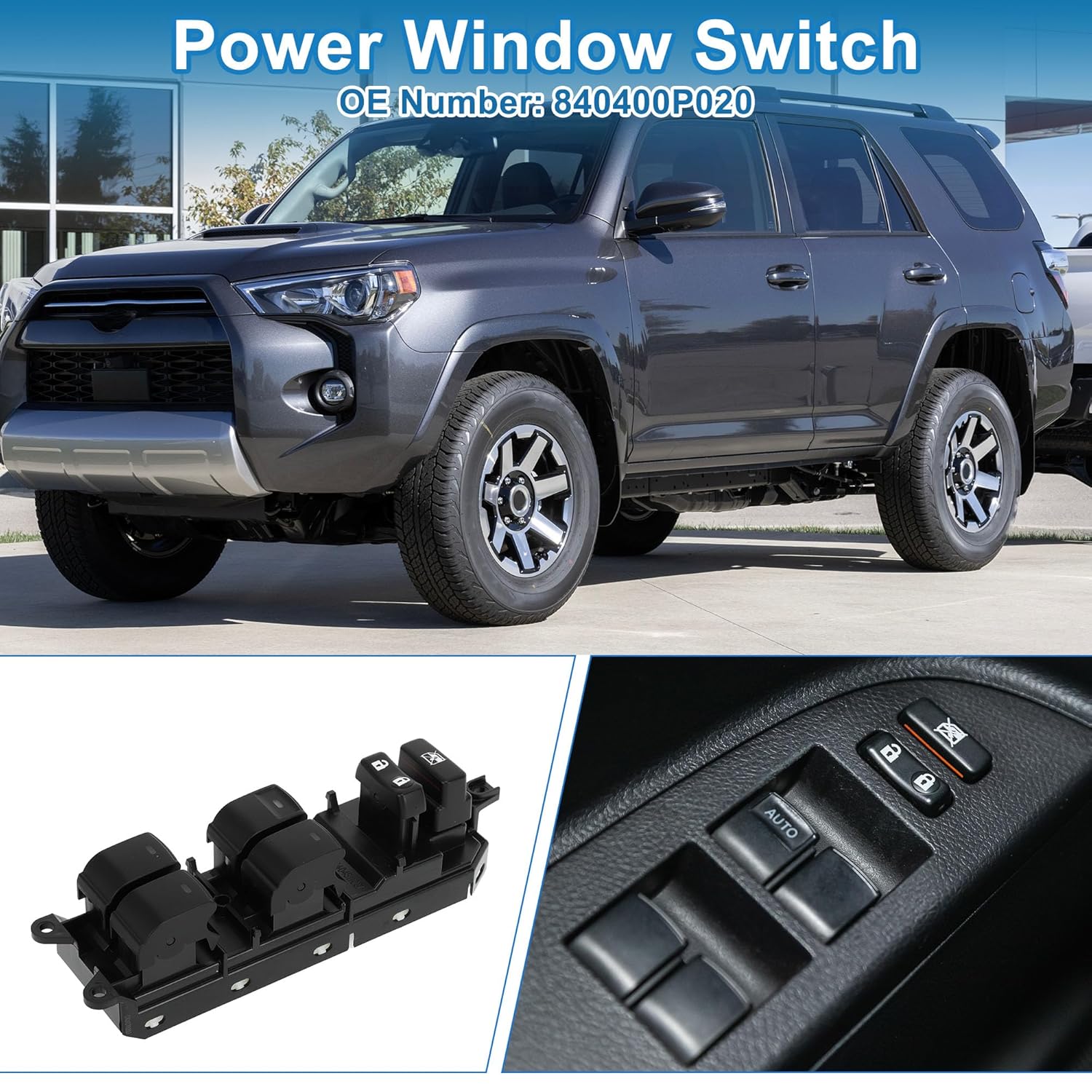 Power Window Switch No.840400P020 Front Left Driver Side Window Control Switch for Toyota 4Runner Venza Black