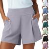 Women High Waist Pleated Athletic Yoga Shorts with Pockets Relaxed Fit Sports Casual Lounge Shorts for Workout Running Walking