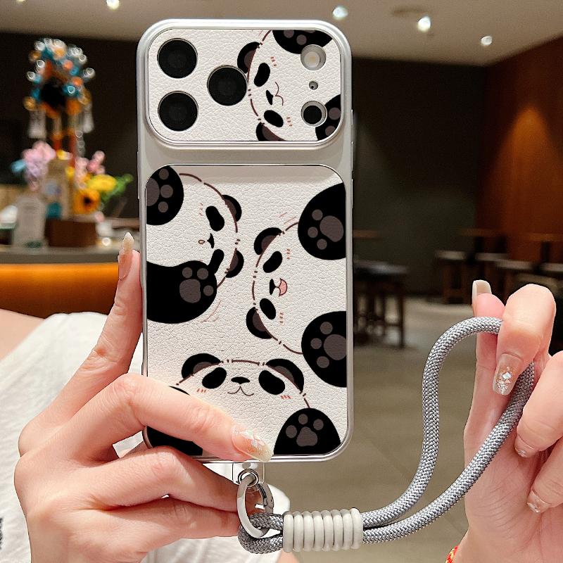 Süßes Cartoon-Panda-Leder-Lanyard-Hülle Für iPhone 18 Pro Max Hybrid-TPU+PU Anti-Rutsch-Weiche Abdeckung Für iPhone 17 16 15 14 13 Pro Max