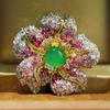 Emerald Diamond Floral Brooch - Luxurious High-End Elegant Jewelry Gift