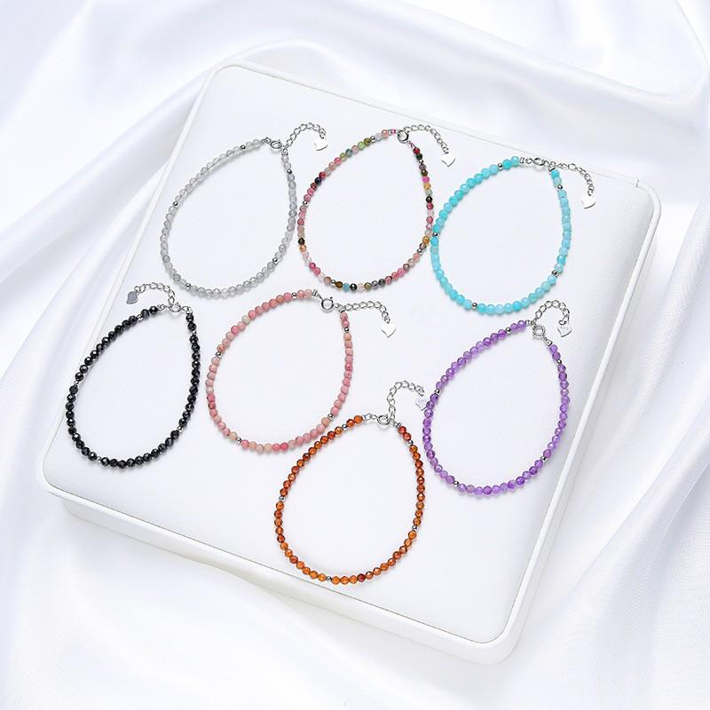 Handmade Faceted Natural Stone Bracelet Women With Tourmaline Amethyst Spinel Crystal Clasp