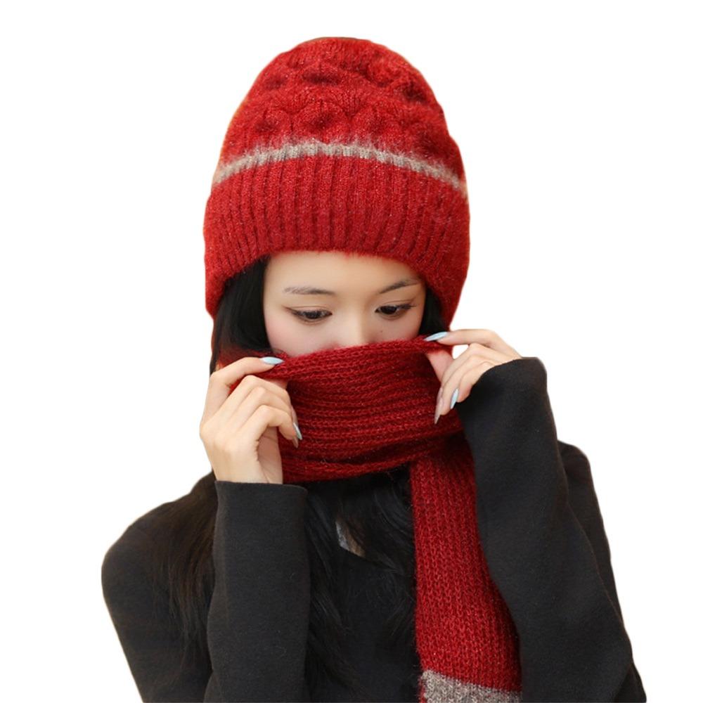 Plush Beanie Hat Scarf Thickened Scarf Set Hooded Fashion Ear Protection Hat  Cycling