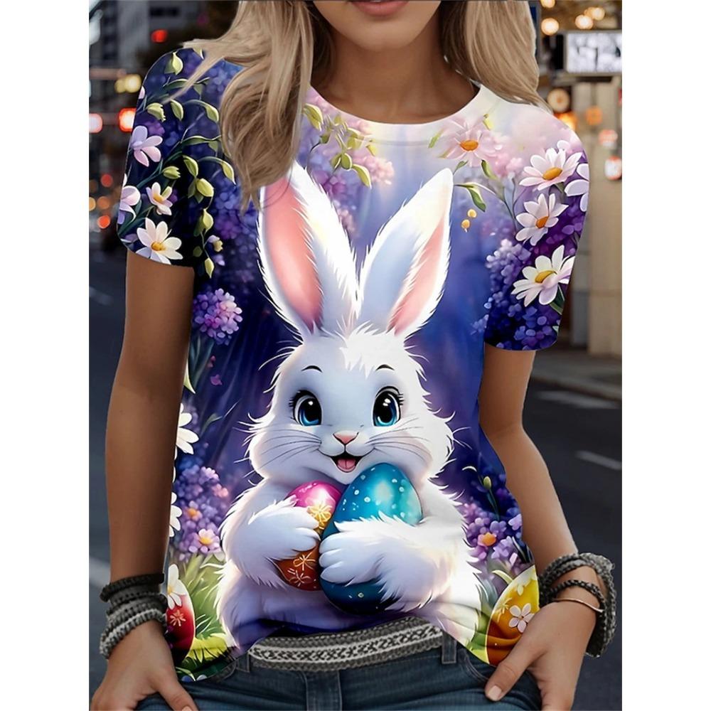 Summer New Easter Bunny Pattern T-shirt Women Girls 3D Printed Short Sleeve Women Street Casual Harajuku Tee Shirt Kids Clothing