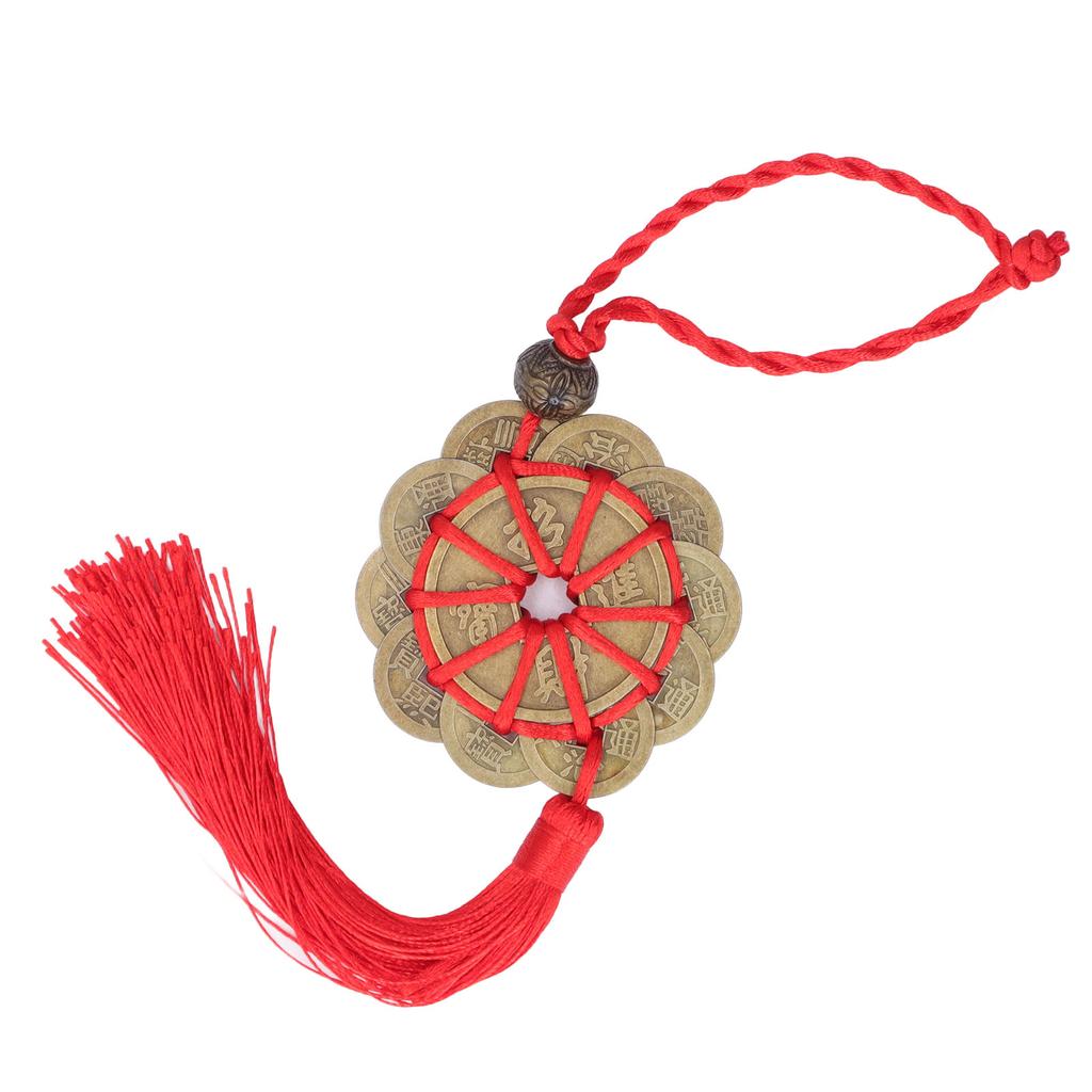 Chinese Feng Shui Coins Fortune Money with Red String Hanging Ornament for Chinese New Year Decoration