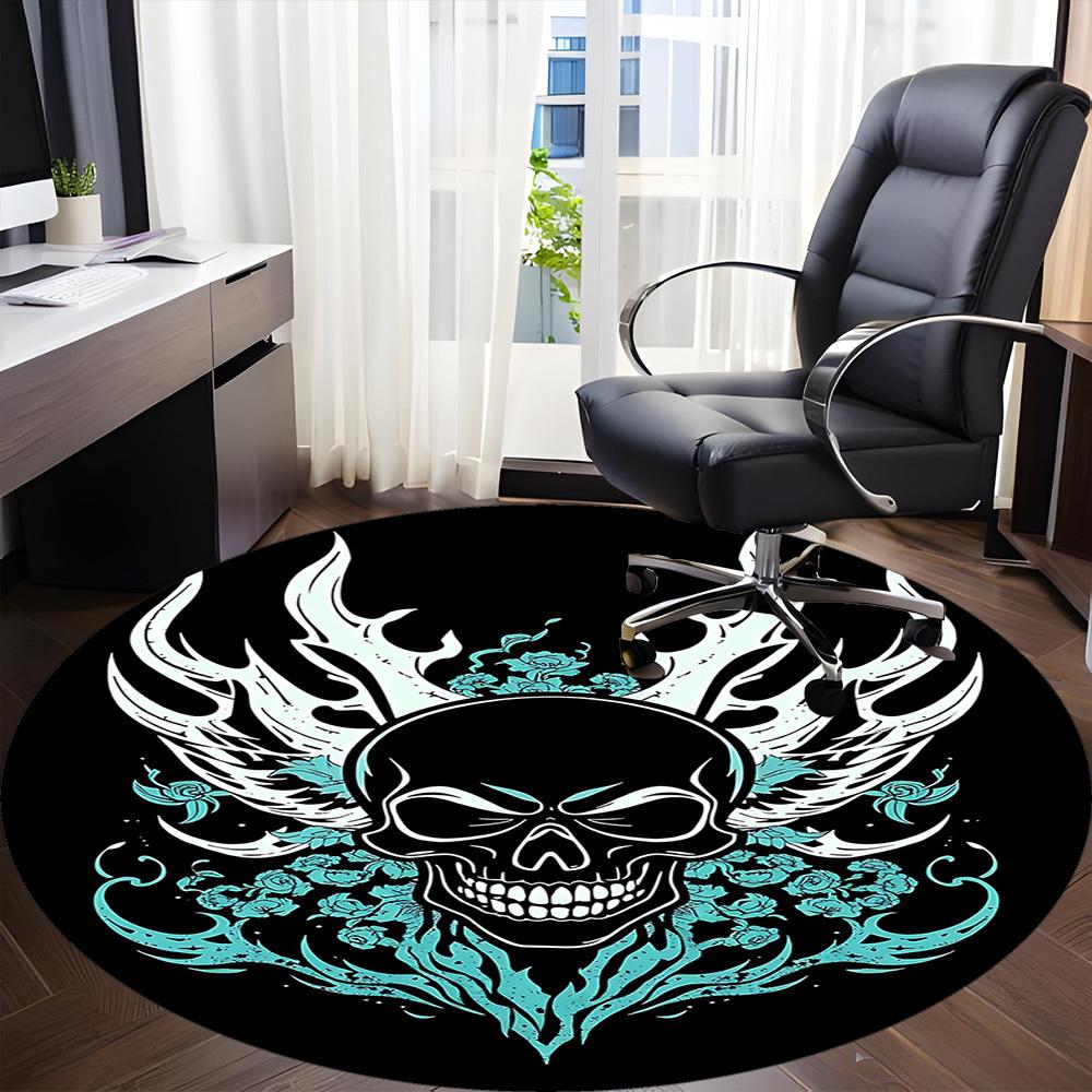 1pc Flame Skull Office Round Area Rug, Under Office Chairs Bedroom Living Room Home Decor, Room Deco
