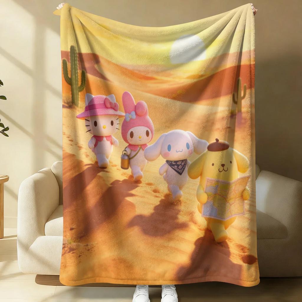 Sanrio Spring Forest Flannel Blanket Kawaii Hello Kitty Print Soft Warm Fluffy Throw Bed Sofa Cover Nap Office Shawl Summer